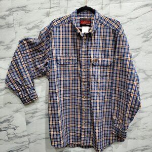 Riggs Workwear Wrangler Men Size 2XT Blue Orange Checkered Pockets Heavy Comfort